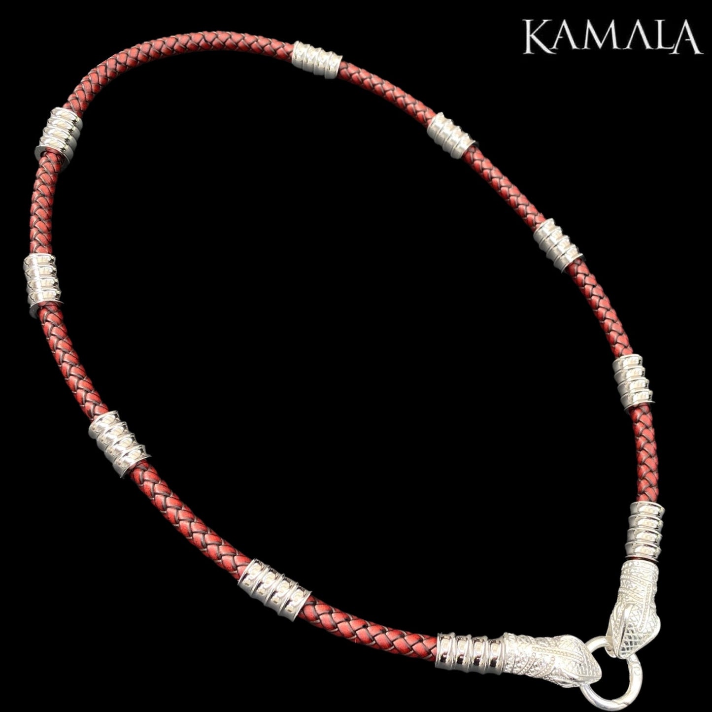 Dunkel Rote Halskette mit Silber & Schlange - Gotti Silber Snake