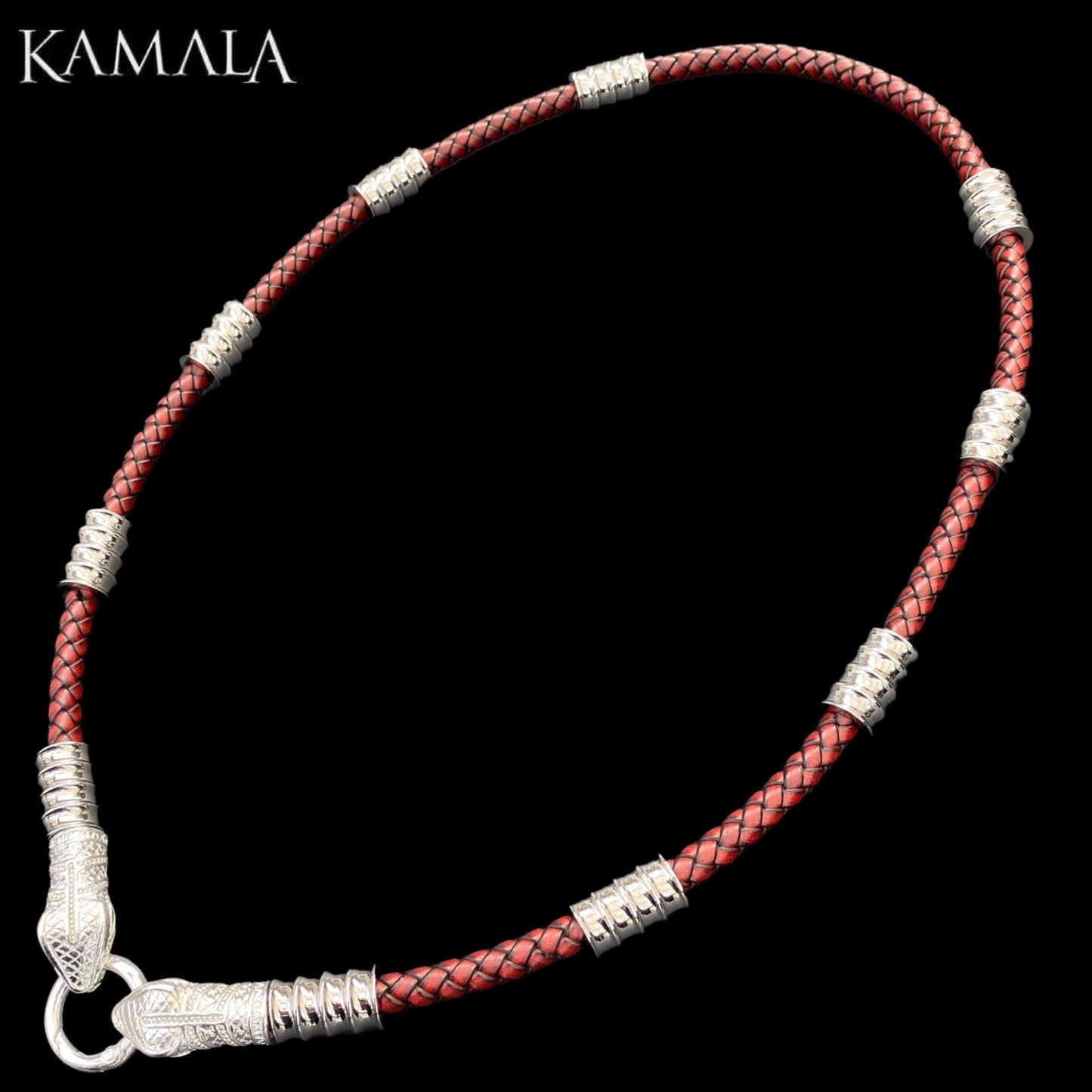 Dunkel Rote Halskette mit Silber & Schlange - Gotti Silber Snake
