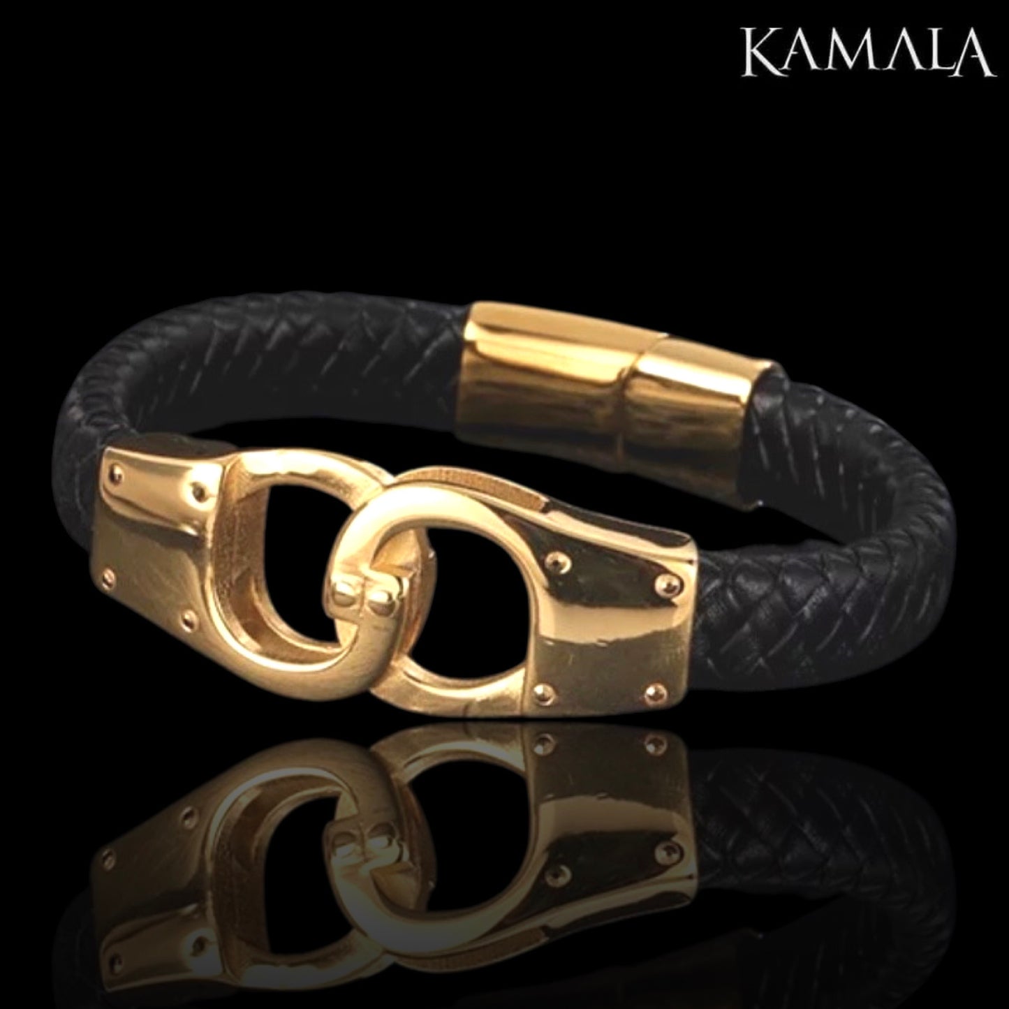 Handschellen Armband - Leder - Schwarz & Gold