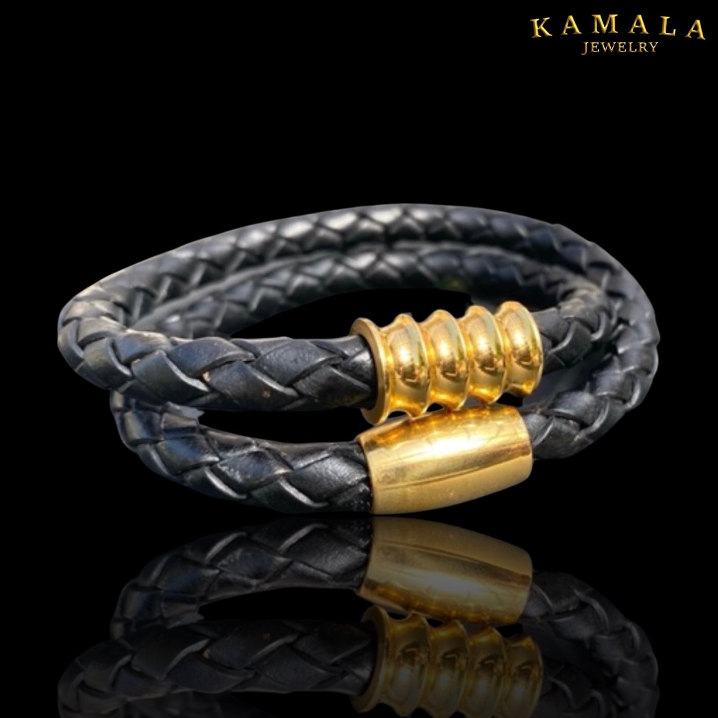 Armband - Leder - Schwarz mit Gold