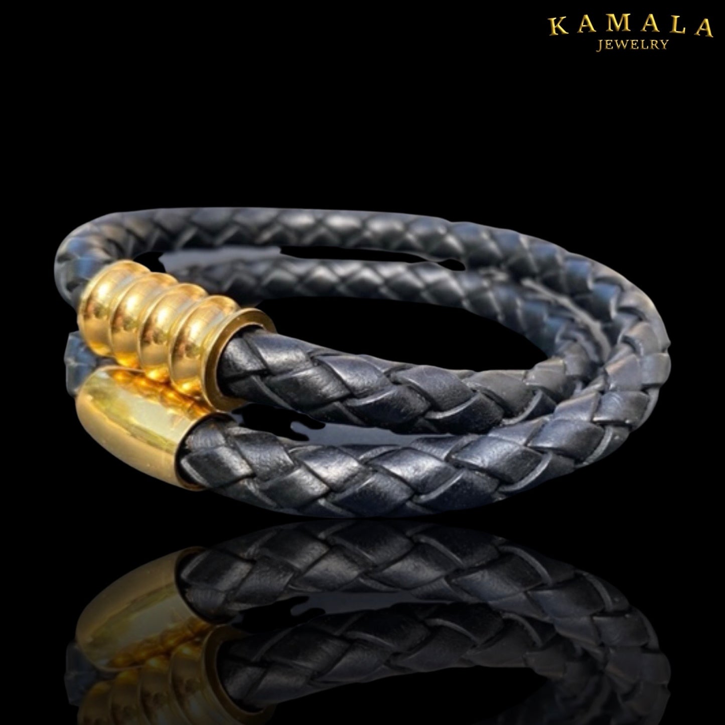 Armband - Leder - Schwarz mit Gold