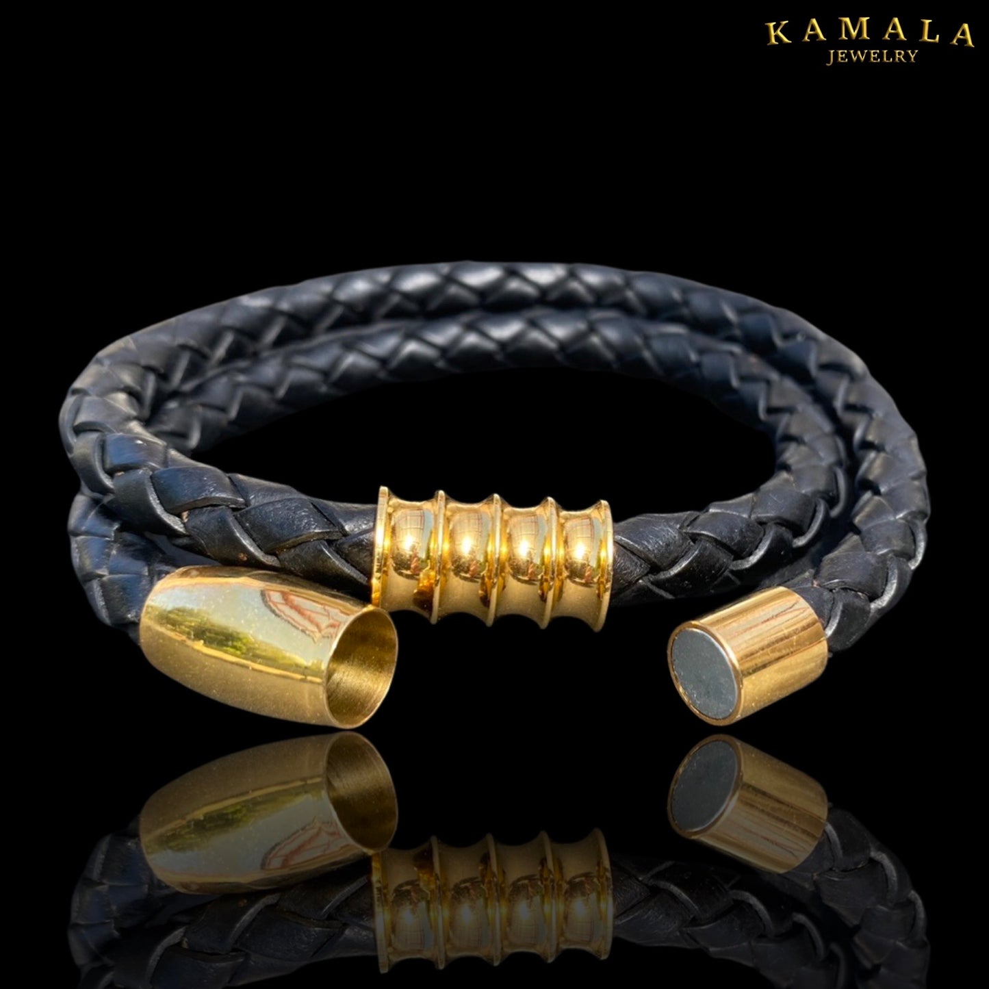 Armband - Leder - Schwarz mit Gold