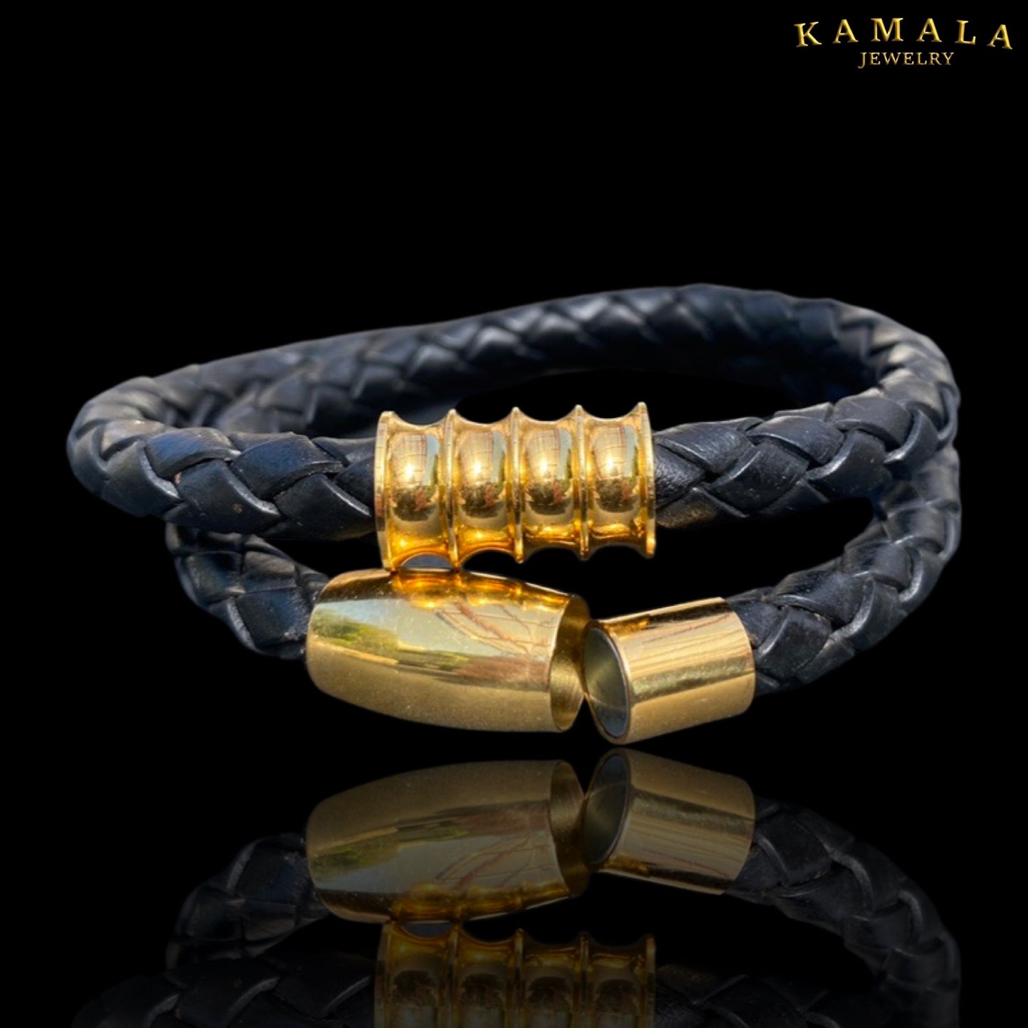 Armband - Leder - Schwarz mit Gold
