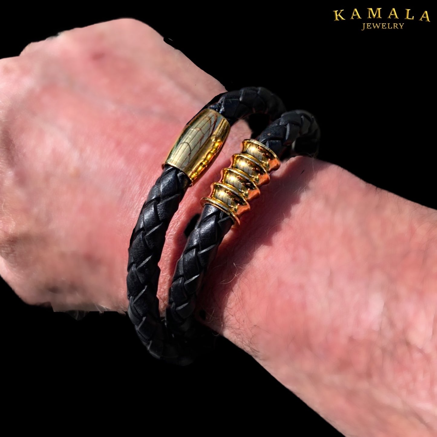 Armband - Leder - Schwarz mit Gold