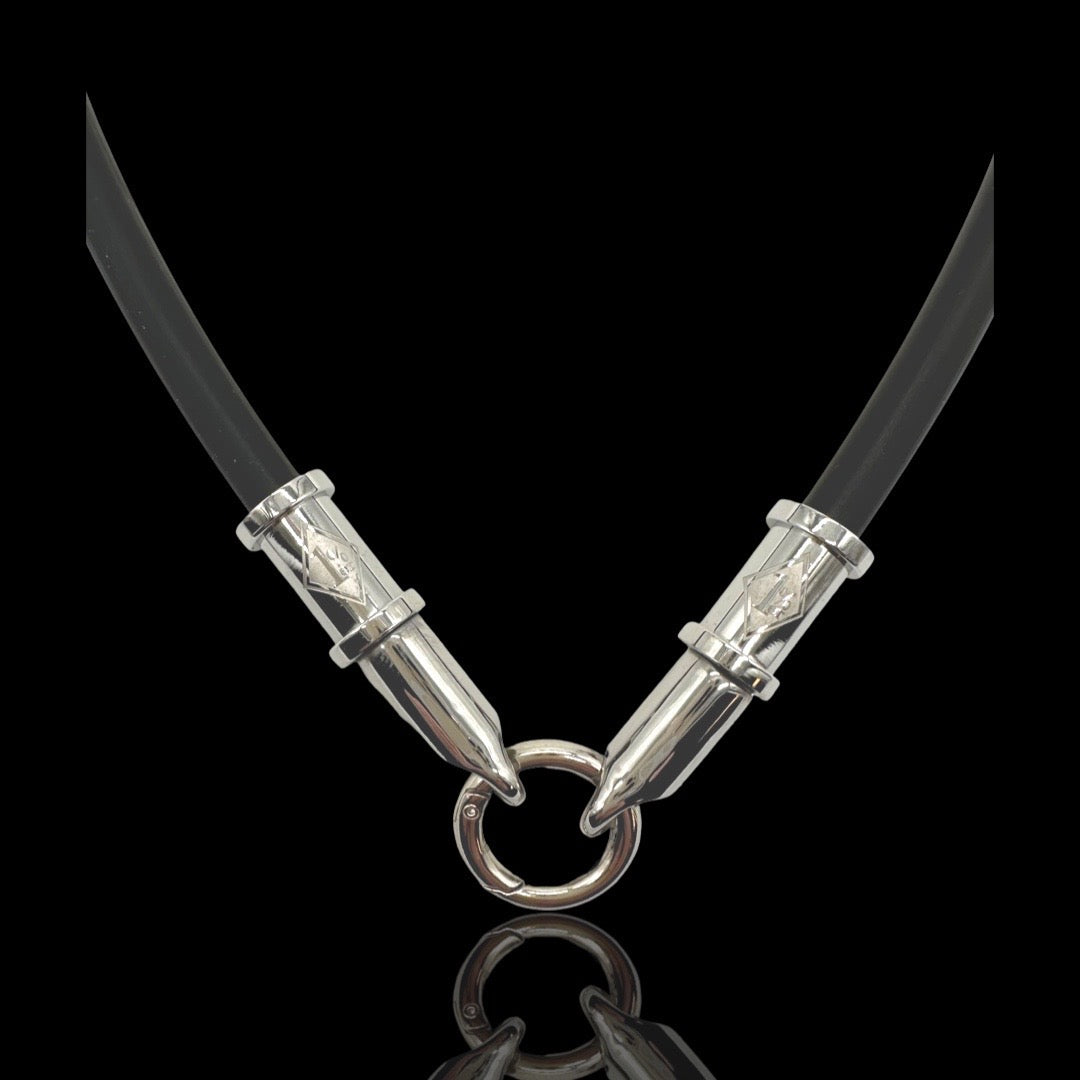 Kautschuk Halskette mit 2 stück 1%er Hülsen in Silber