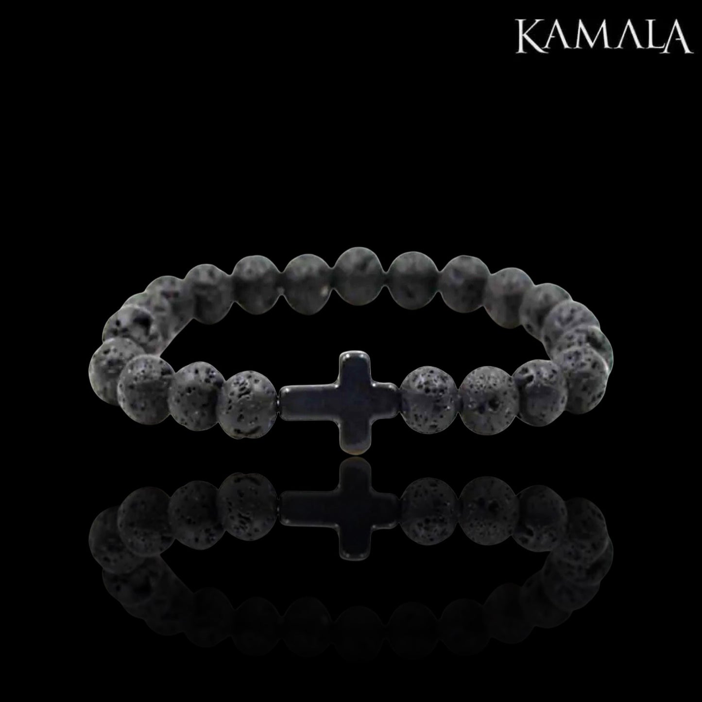 Armband - Lavasteine mit Kreuz