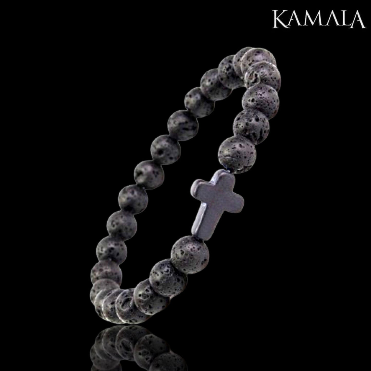 Armband - Lavasteine mit Kreuz