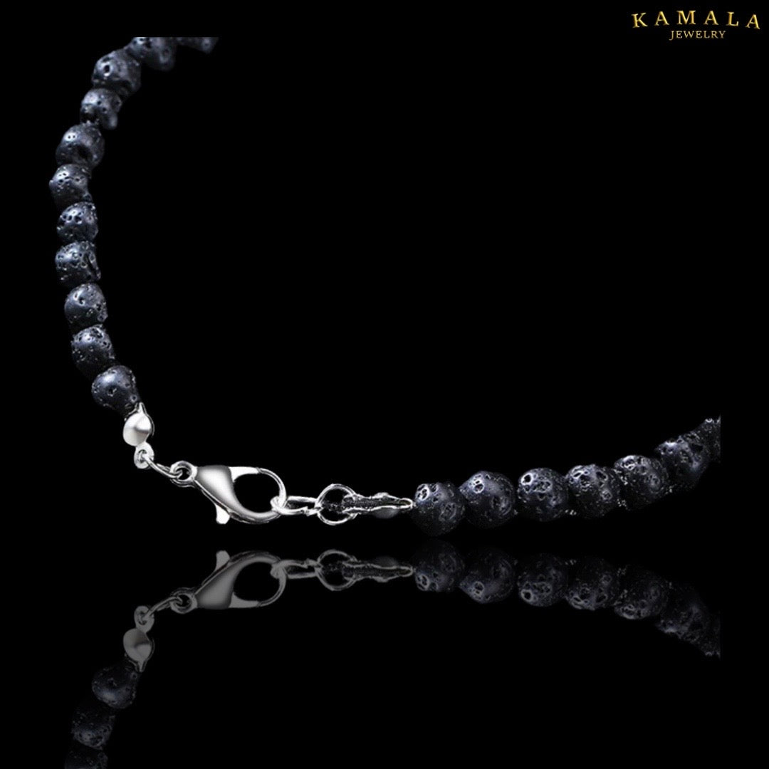 Perlenhalskette - Schwarzer Lavasteine & Tigerauge