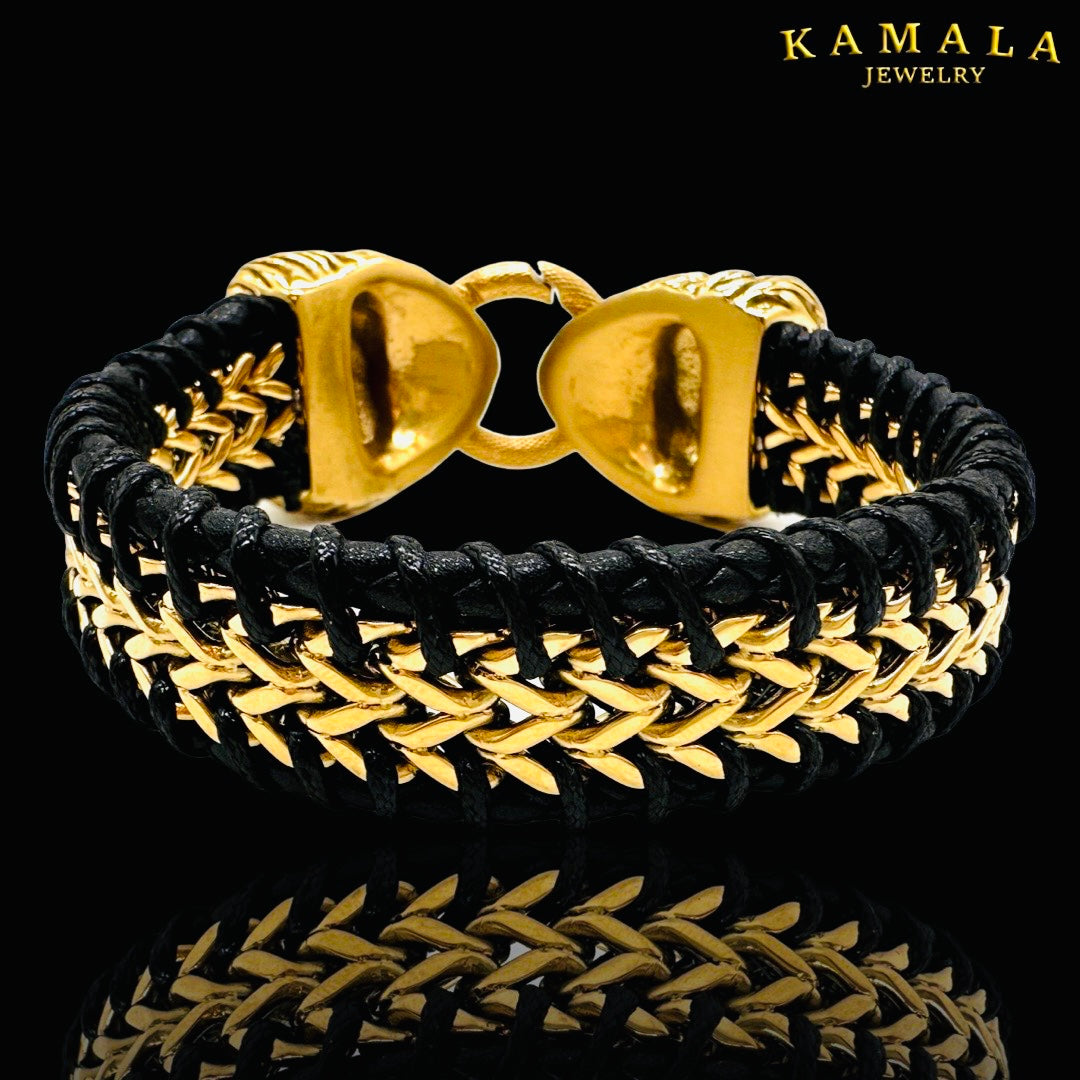 Exklusive Armband mit Löwen - Leder & Gold