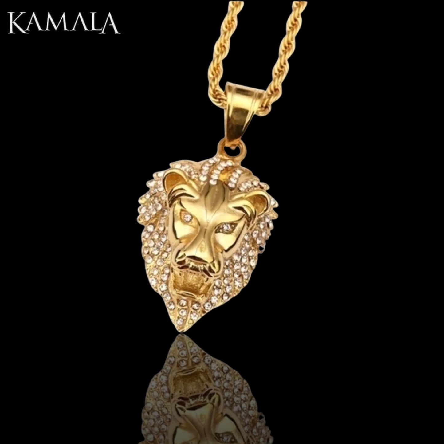 Halskette mit Löwen Kopf - Gold mit Steine