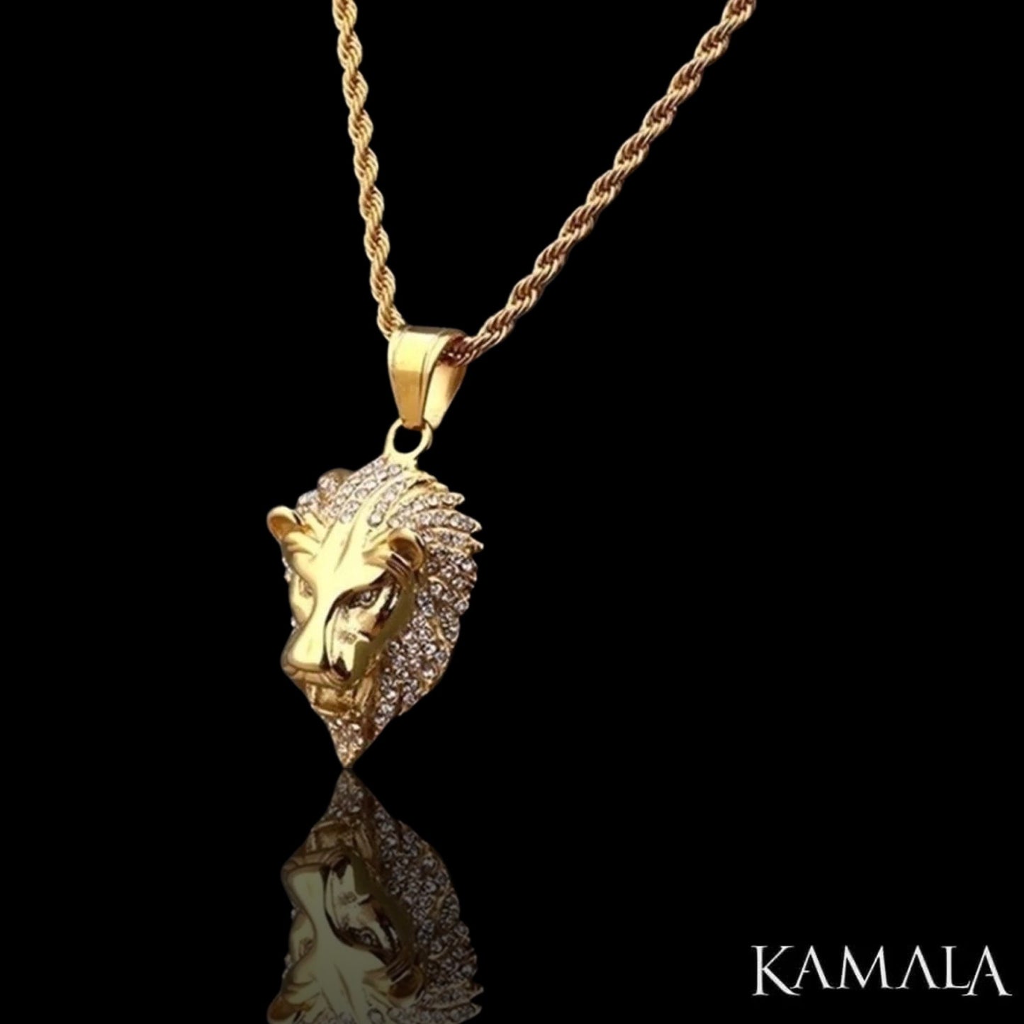 Halskette mit Löwen Kopf - Gold mit Steine