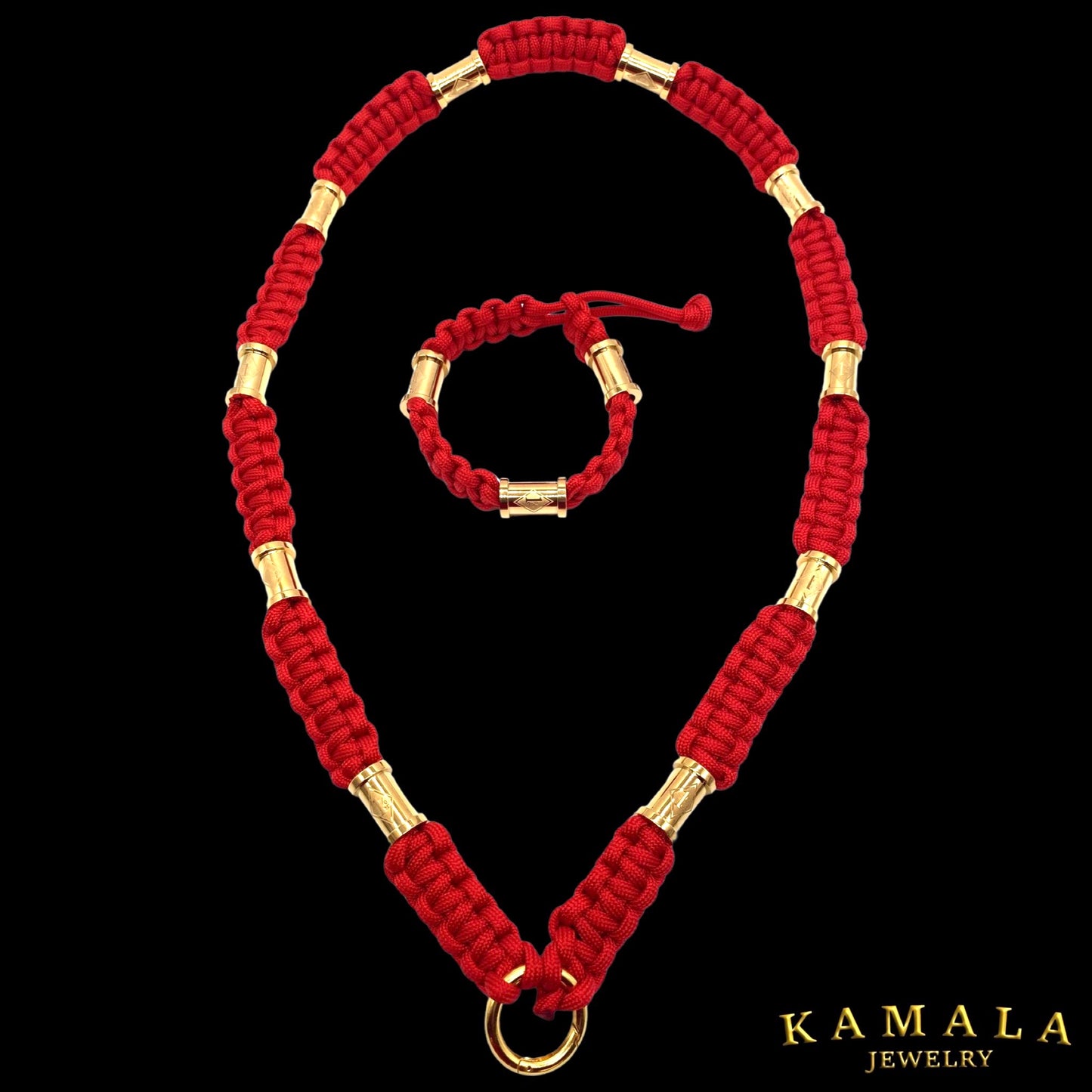 Madmax Halskette & Armband Set - Rot mit 1%er Hülsen in Gold