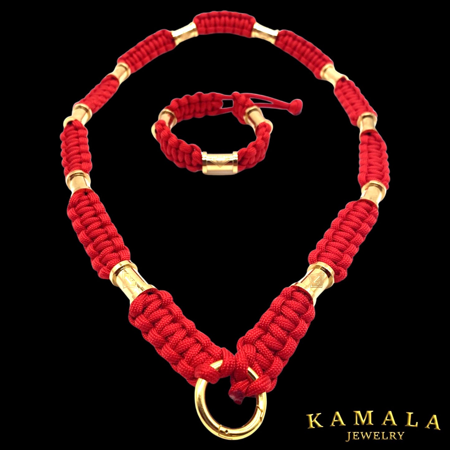 Madmax Halskette & Armband Set - Rot mit 1%er Hülsen in Gold
