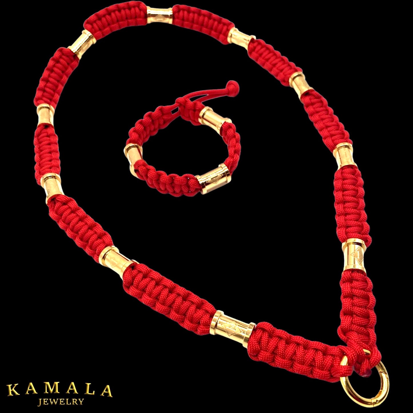 Madmax Halskette & Armband Set - Rot mit 1%er Hülsen in Gold