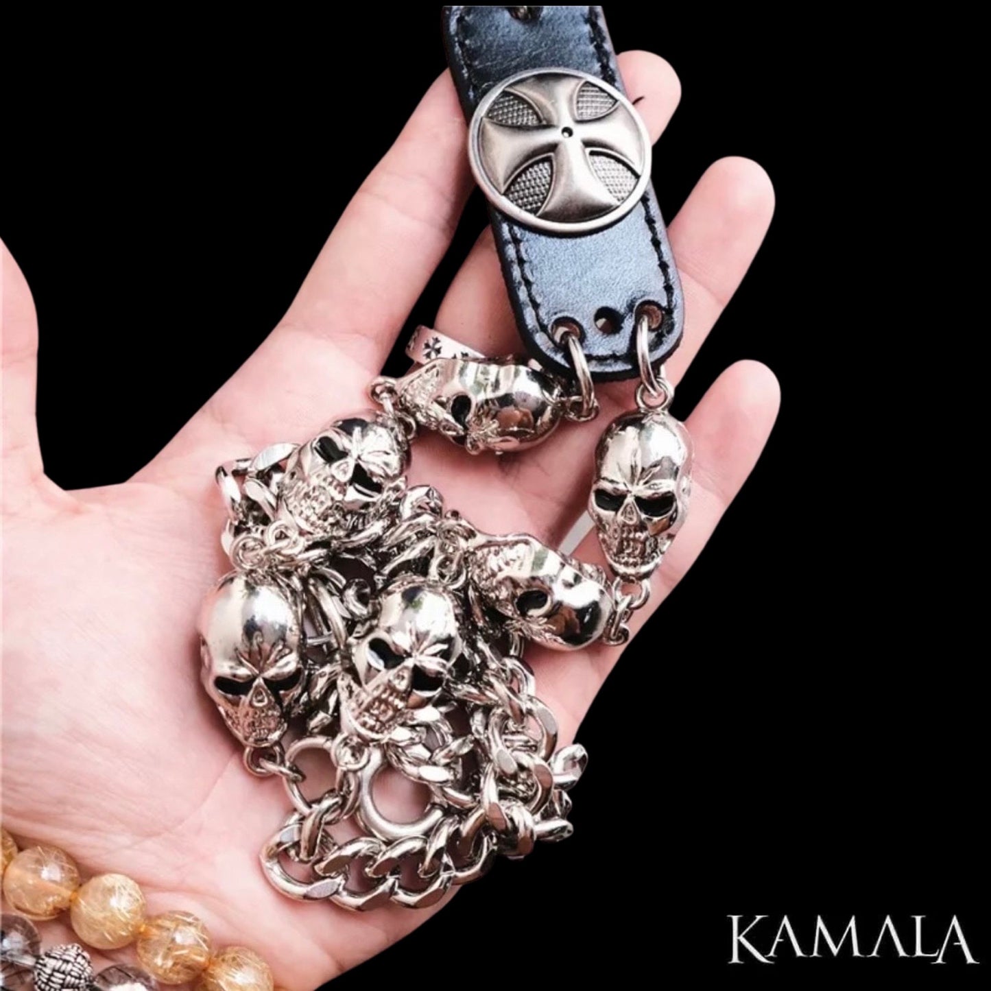 Hosenkette mit Skulls & Eisernes Kreuz - Edelstahl