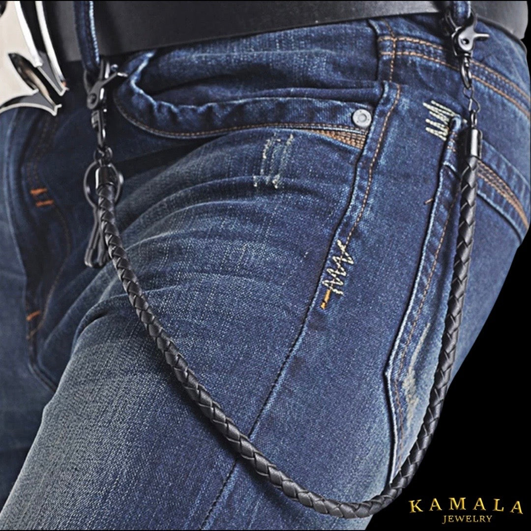 Hosenkette - Portemonnaie Kette - Leder - Schwarz