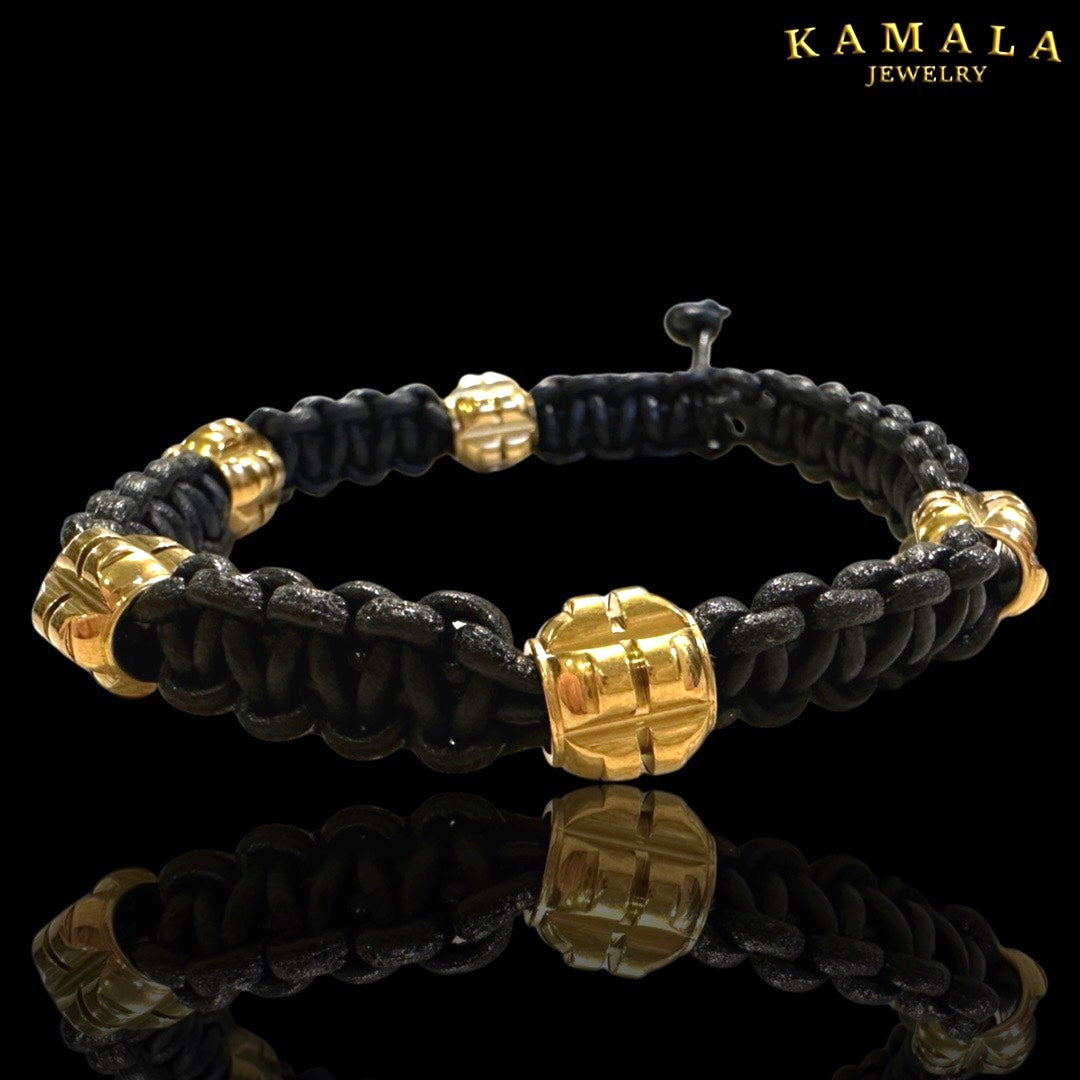 Panzer Armband - Schwarzes Leder mit Gold