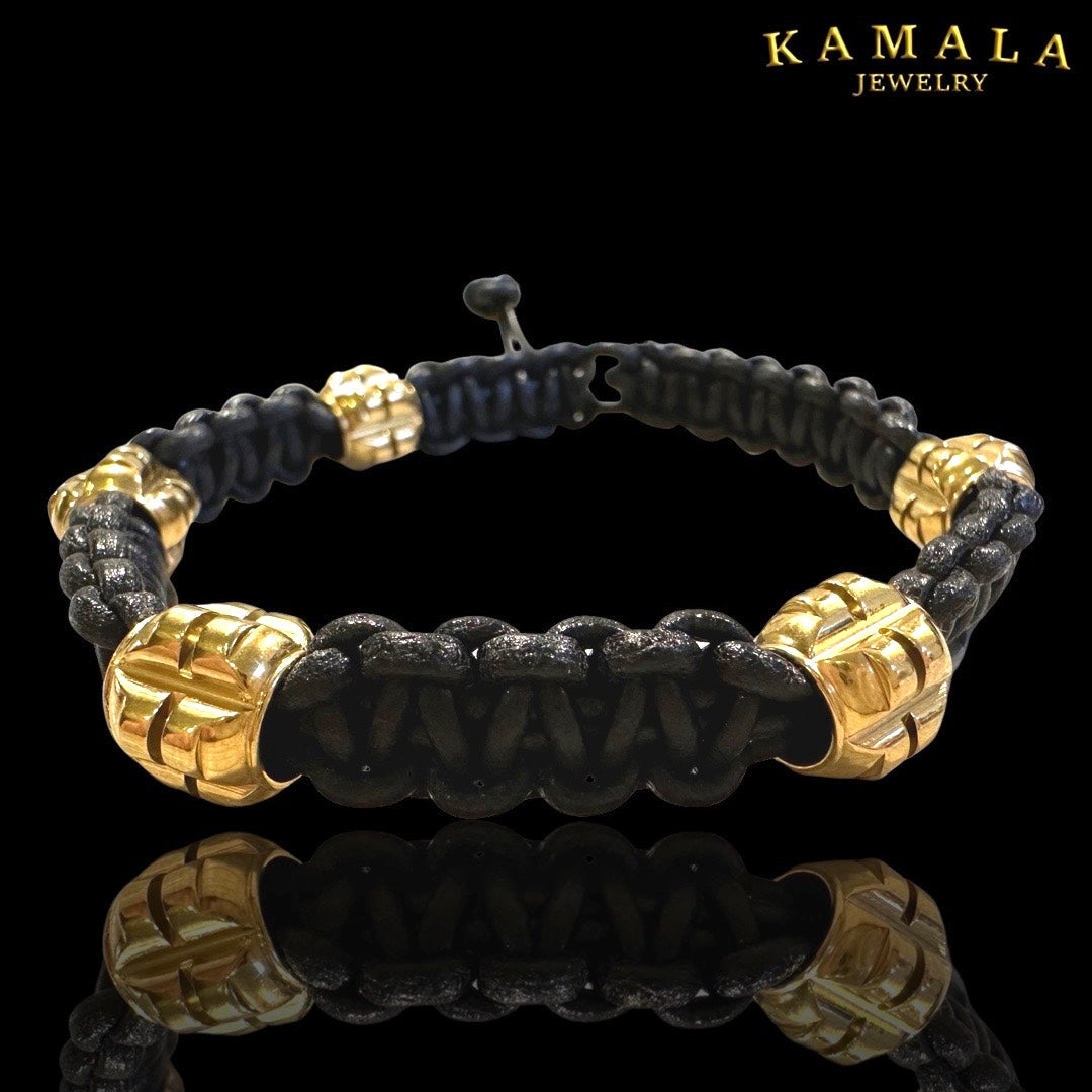 Panzer Armband - Schwarzes Leder mit Gold