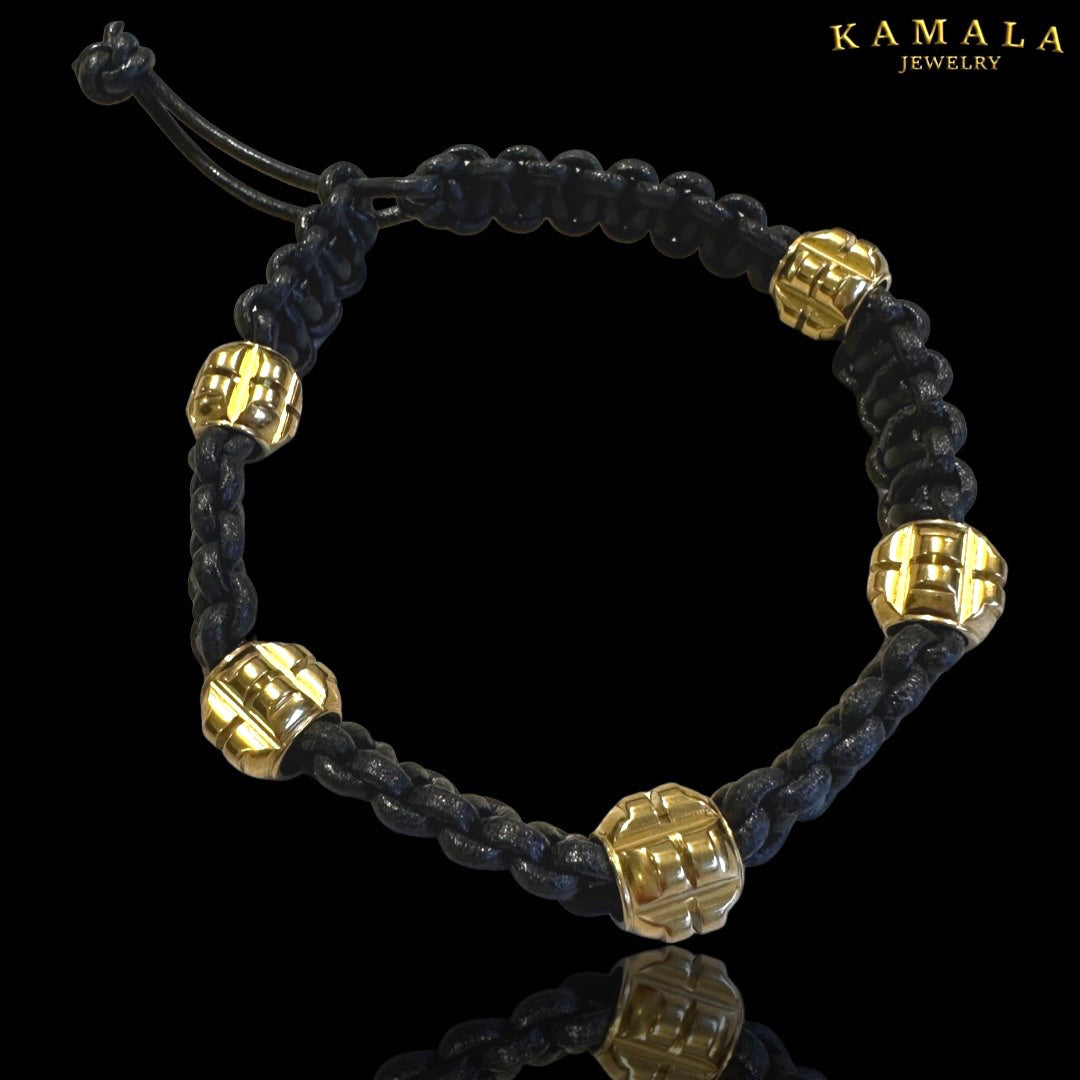Panzer Armband - Schwarzes Leder mit Gold