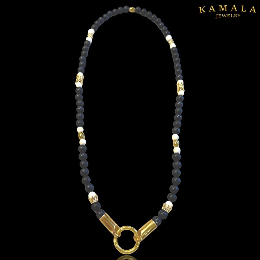 Schwarzer Obsidian & Weisser Jade - Gold