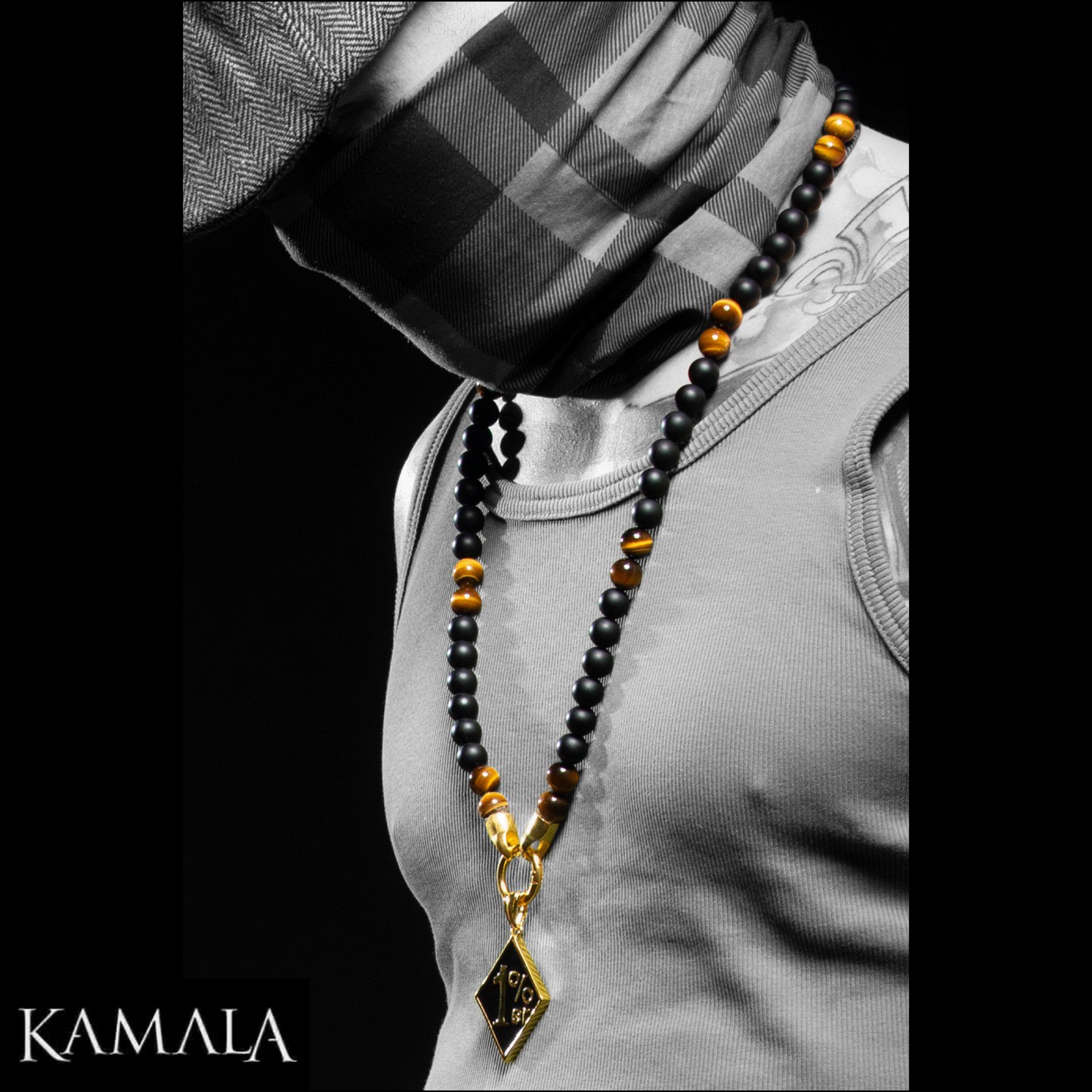 Schwarze Steine Perlenkette Tigerauge