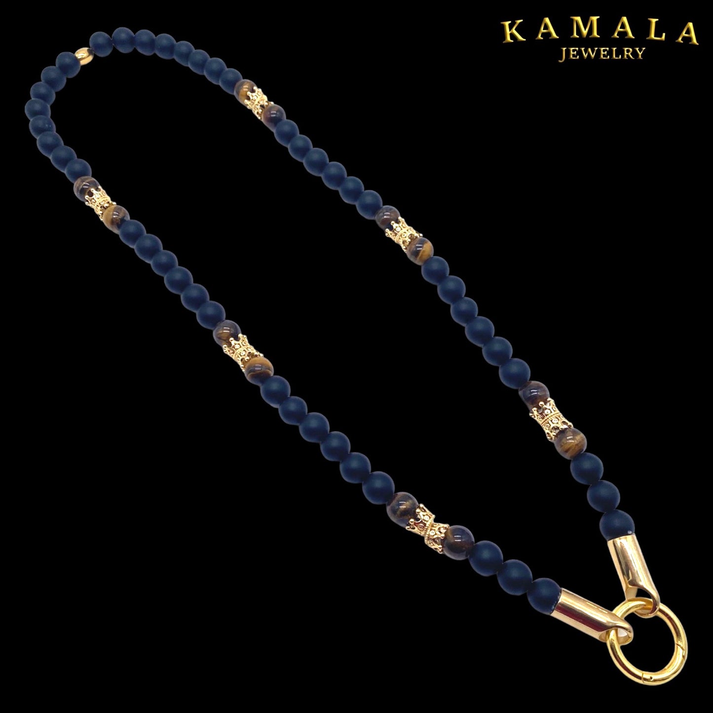 Schwarzer Onyx & Tigeraugen Halbedelsteine - Mit Gold