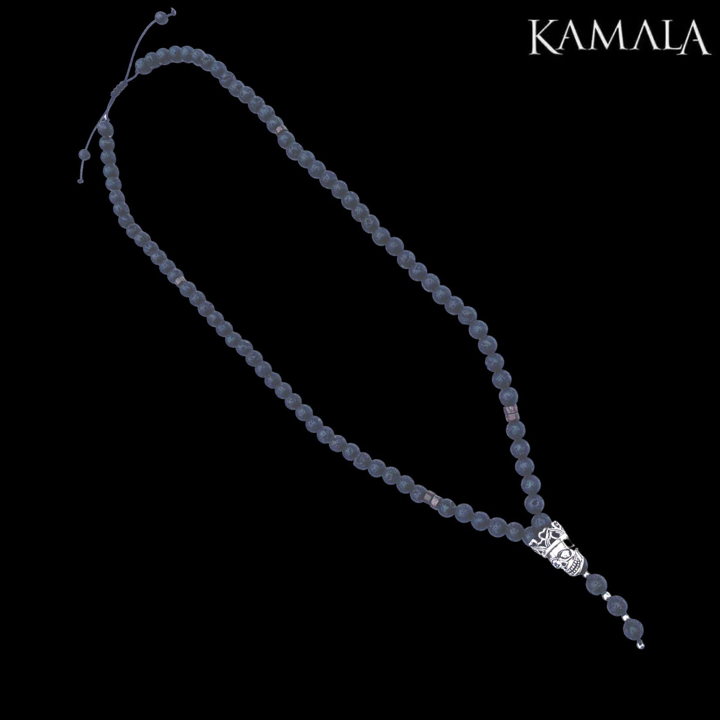 Lavasteine Perlenkette mit Skull - Silber