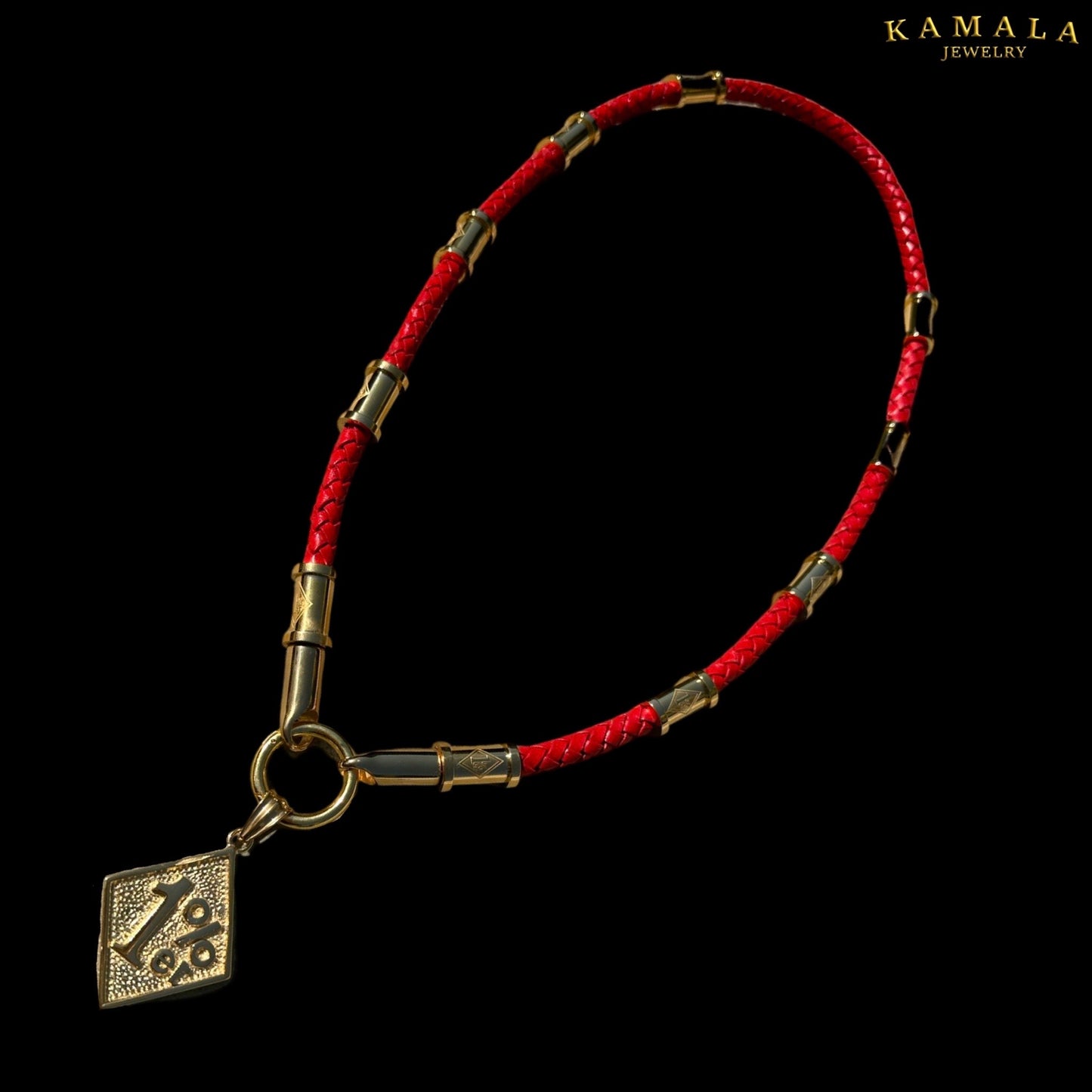 Exklusive 1%er Halskette - Rotes Leder mit Gold