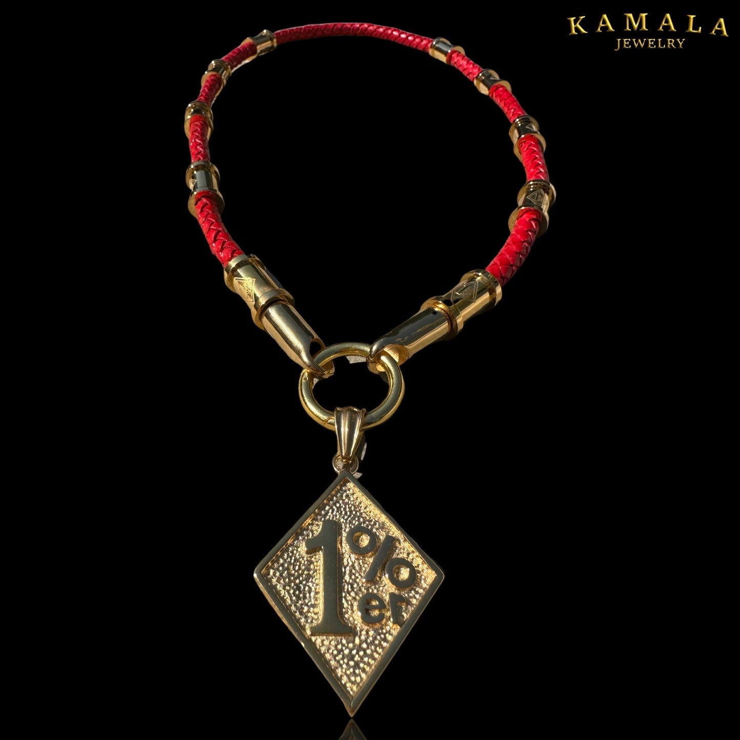 Exklusive 1%er Halskette - Rotes Leder mit Gold