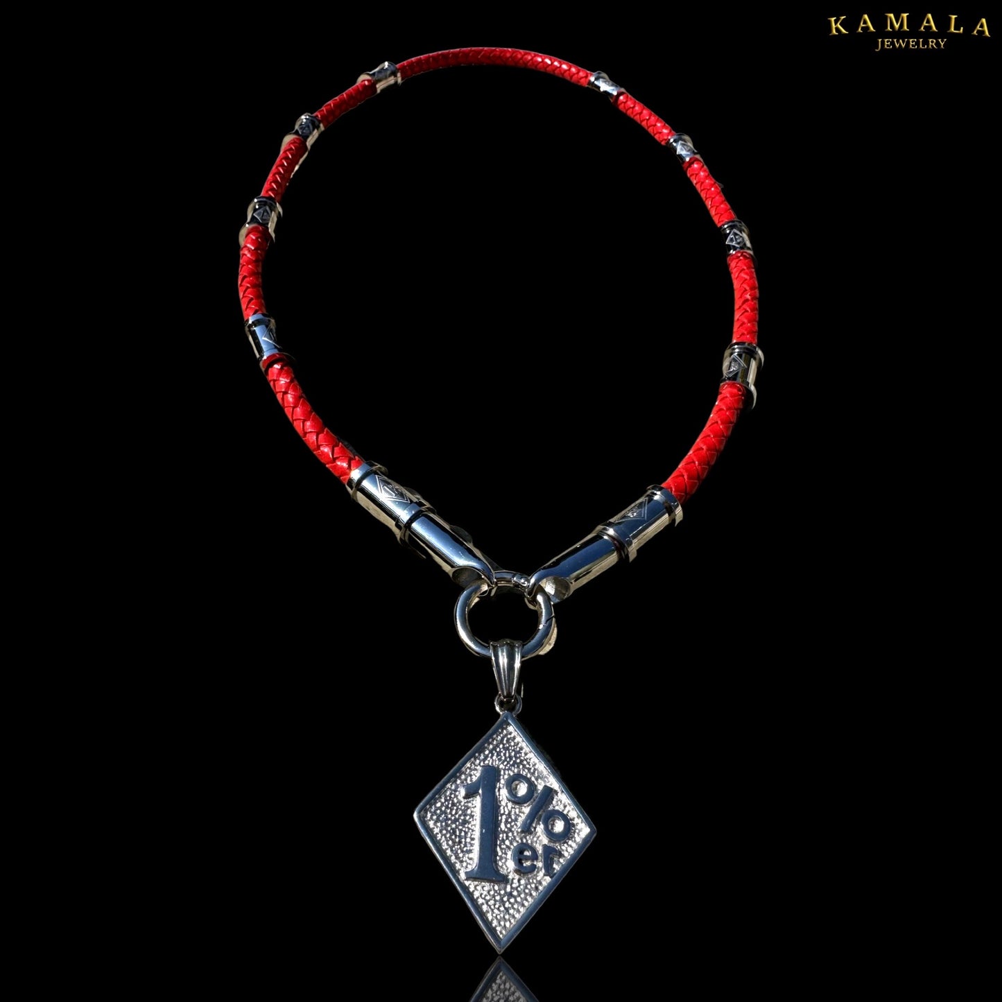 Exklusive 1%er Halskette - Rotes Leder mit Silber