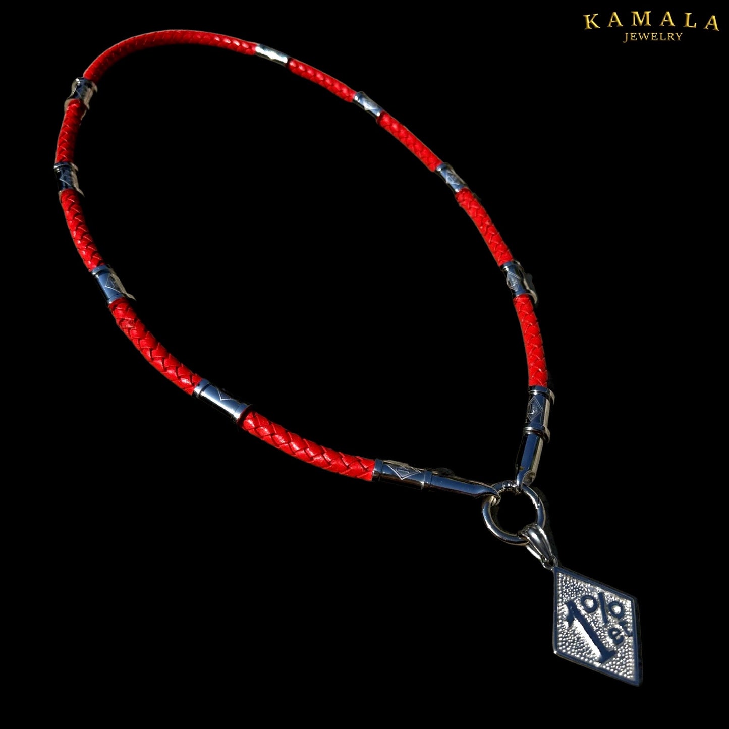 Exklusive 1%er Halskette - Rotes Leder mit Silber