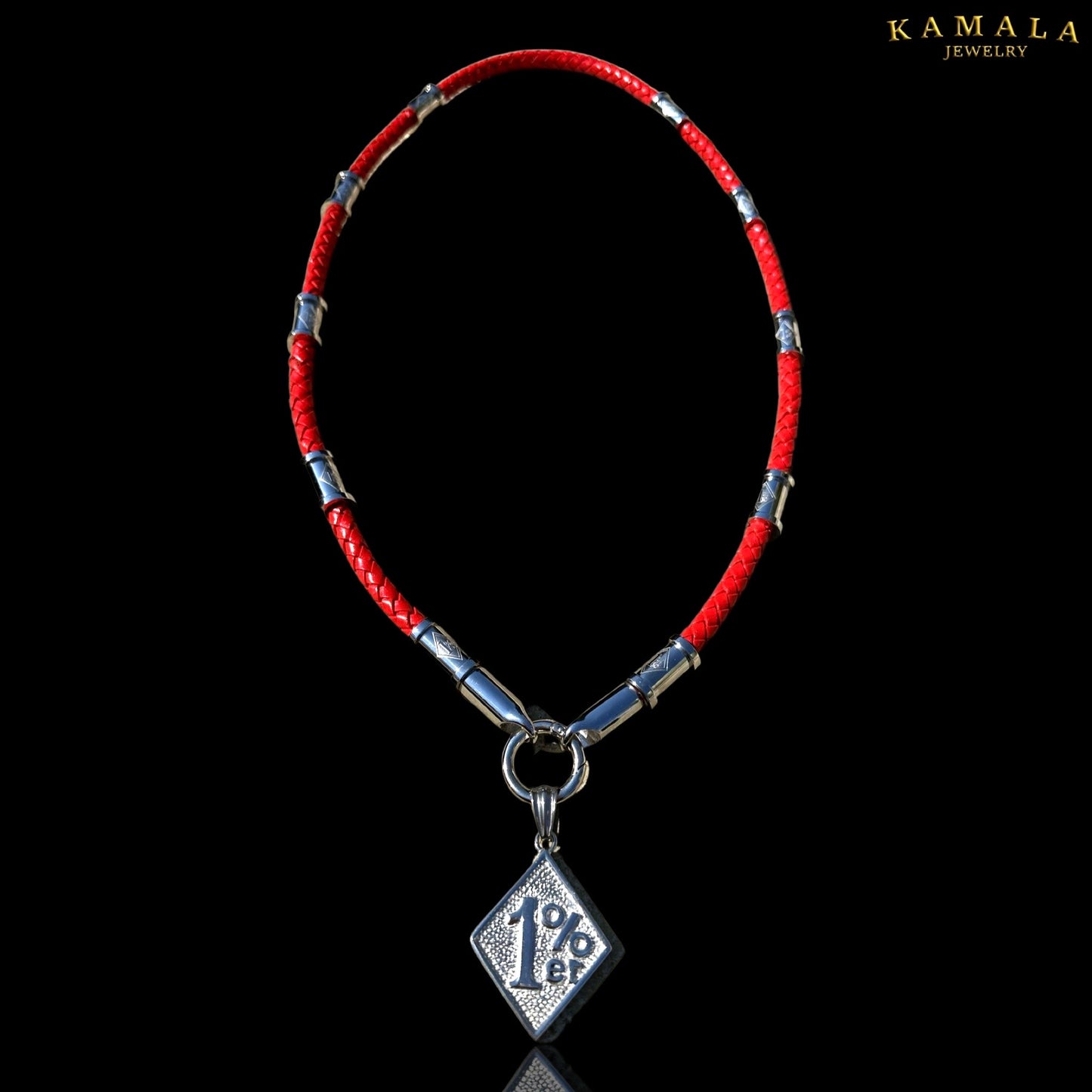 Exklusive 1%er Halskette - Rotes Leder mit Silber