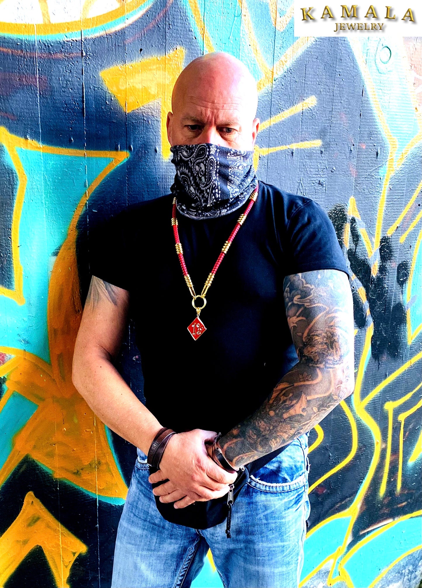 Rot & Schwarz Leder Kette - Mit Gold