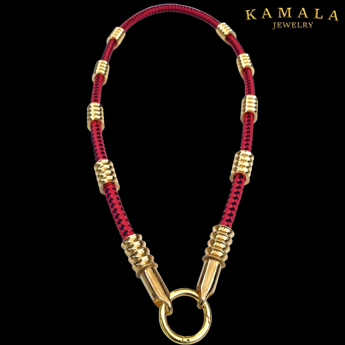 Rot & Schwarz Leder Kette - Mit Gold