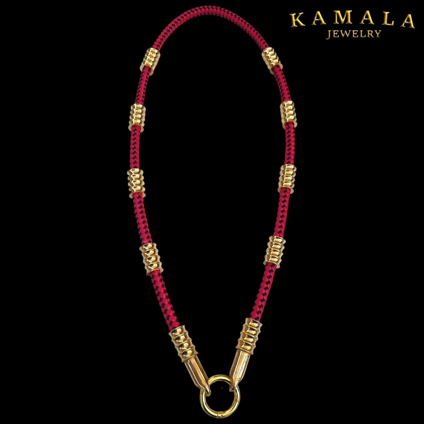 Rot & Schwarz Leder Kette - Mit Gold