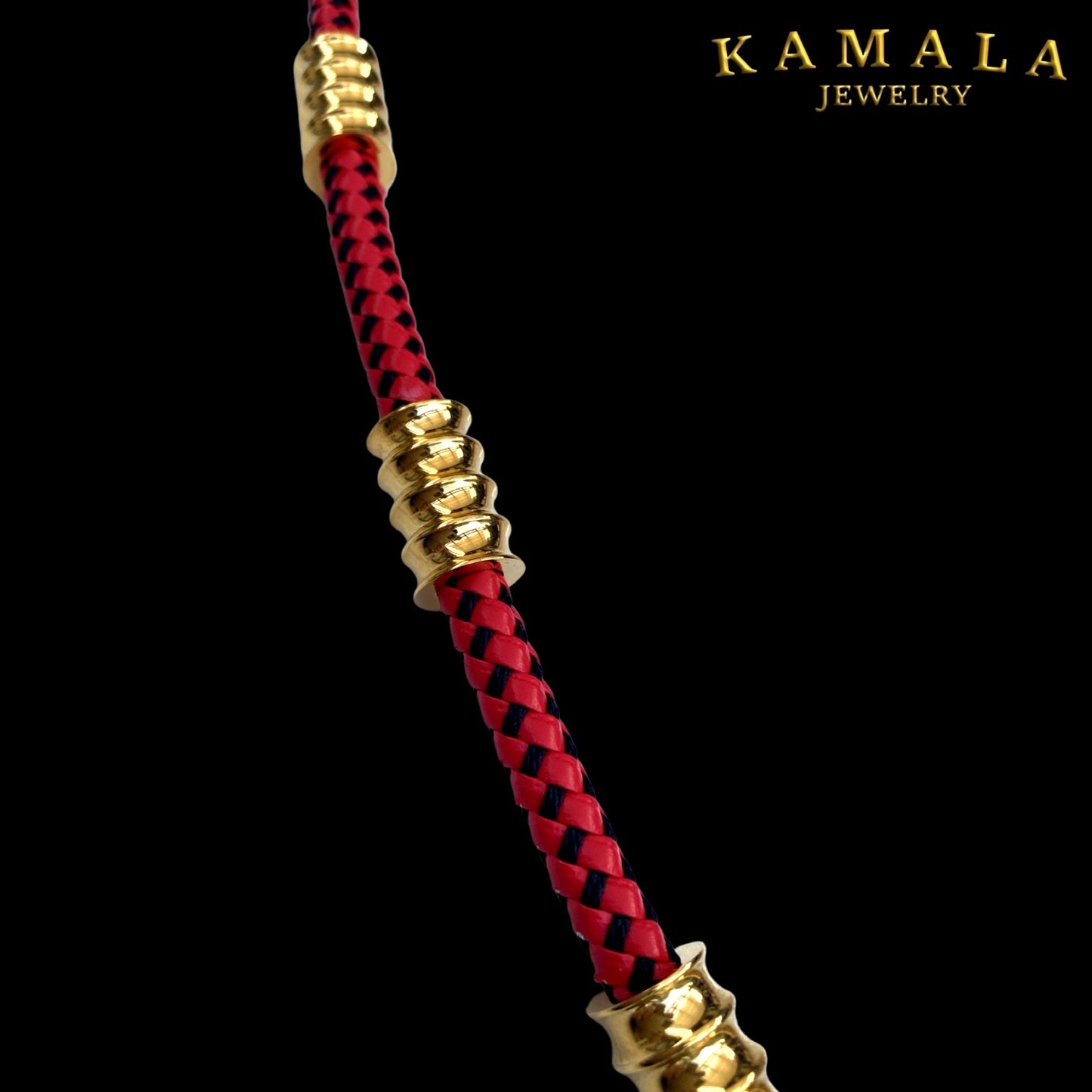 Rot & Schwarz Leder Kette - Mit Gold