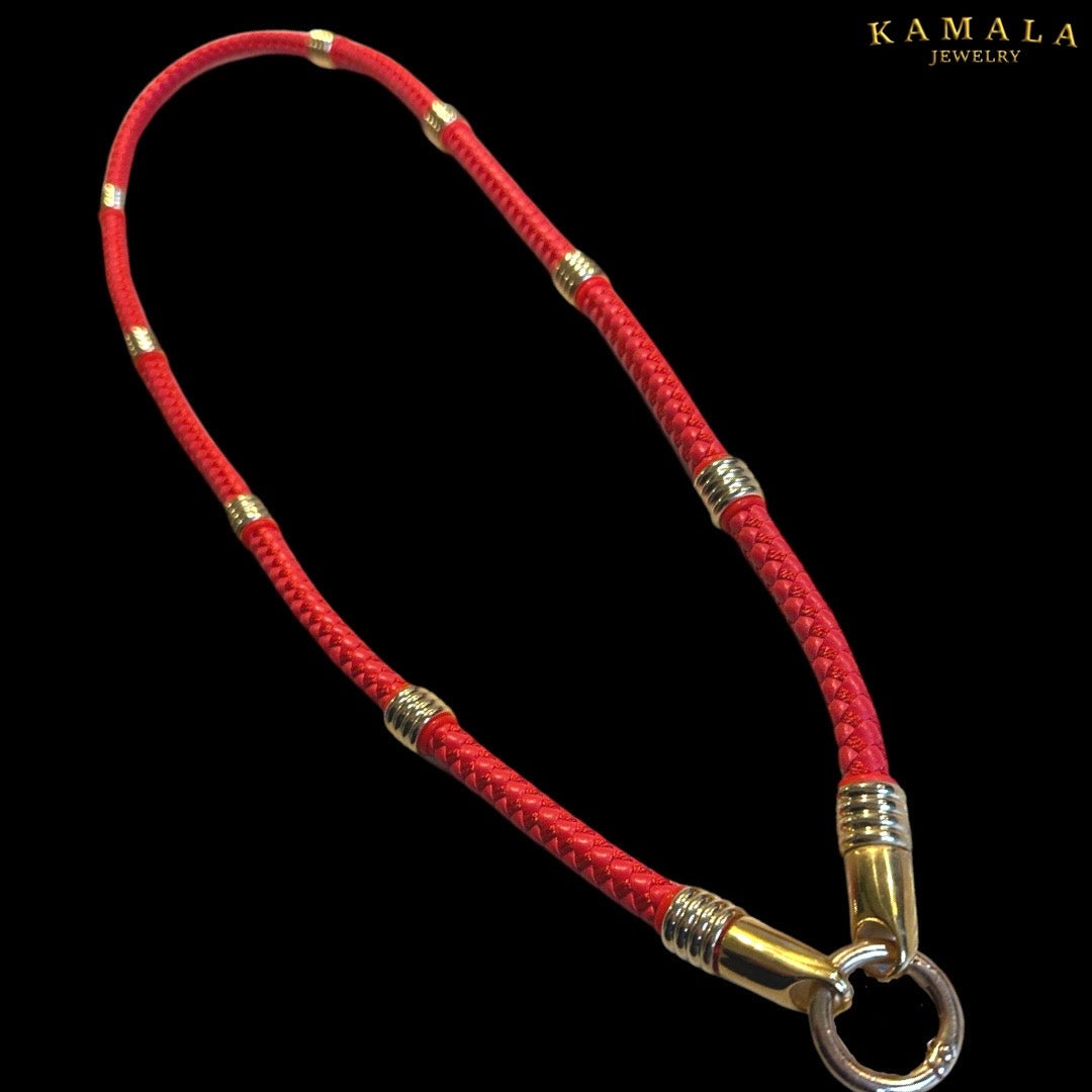 Rote Leder Halskette - Mit Kleine Goldene Hülsen