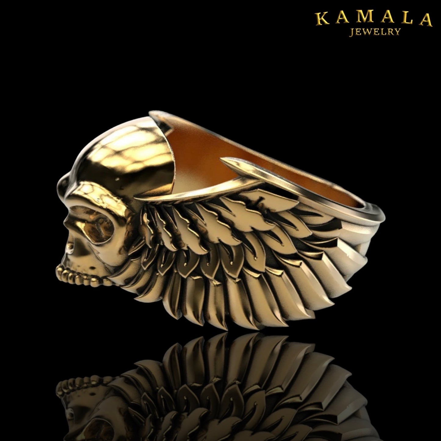 Fingerring - Angelwings & Skull - Gold - Ring