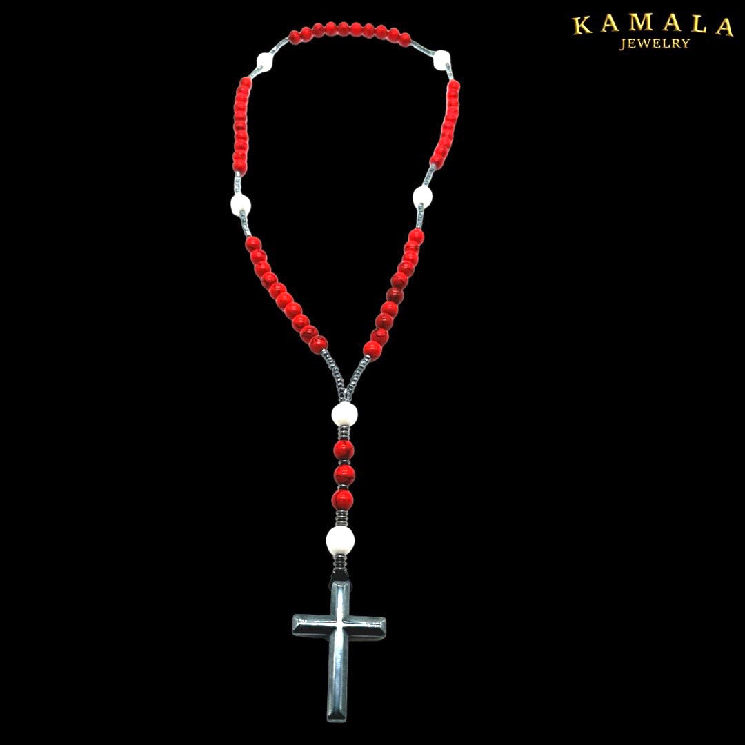 Rot & Weiss Rosenkranz Halskette