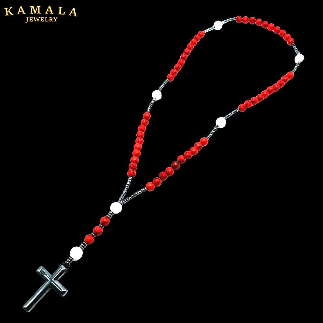 Rot & Weiss Rosenkranz Halskette
