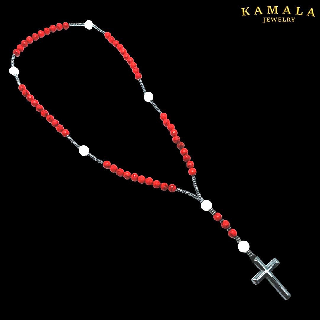 Rot & Weiss Rosenkranz Halskette