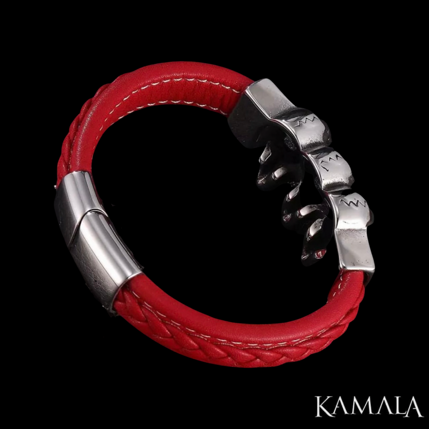 Armband - Rotes Leder mit Totenköpfen