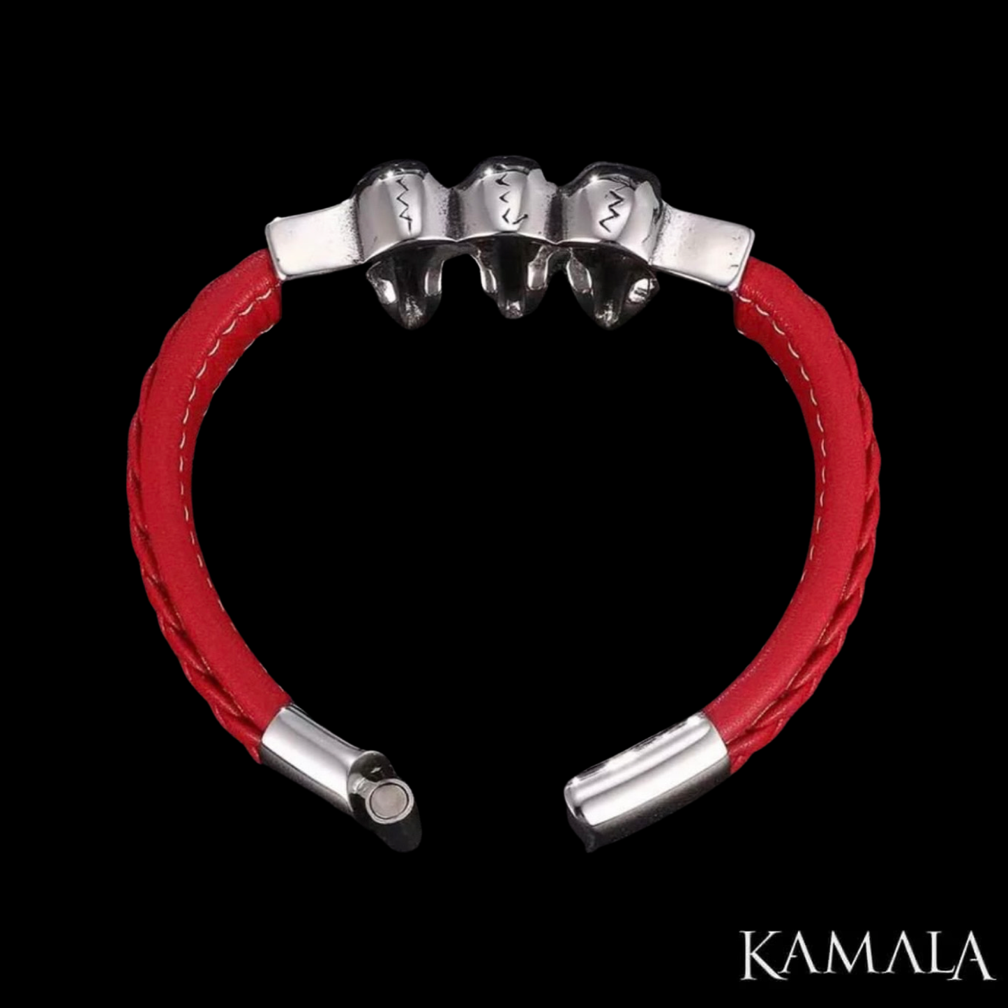 Armband - Rotes Leder mit Totenköpfen