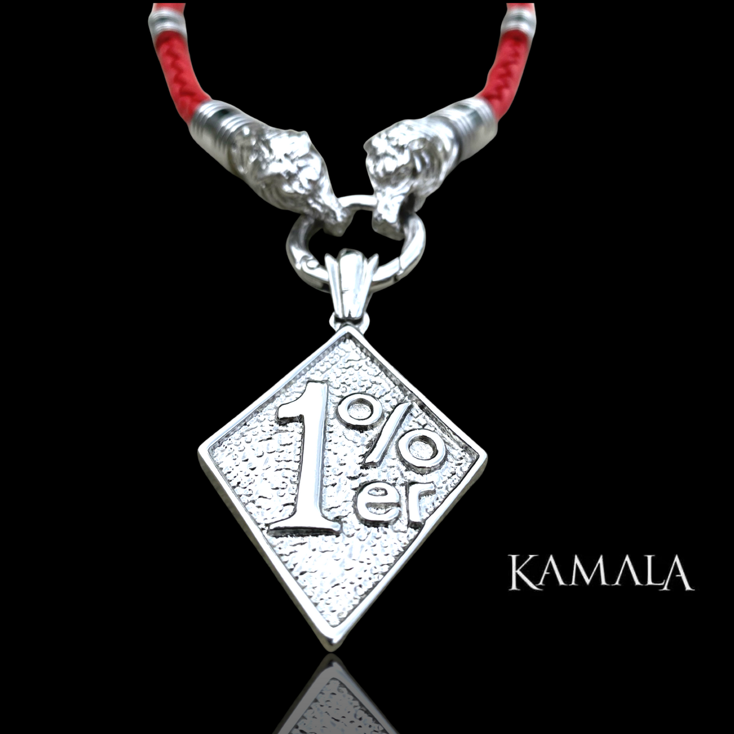 Special Edition ! Halskette aus Rotem Leder - Edelstahl & Löwen