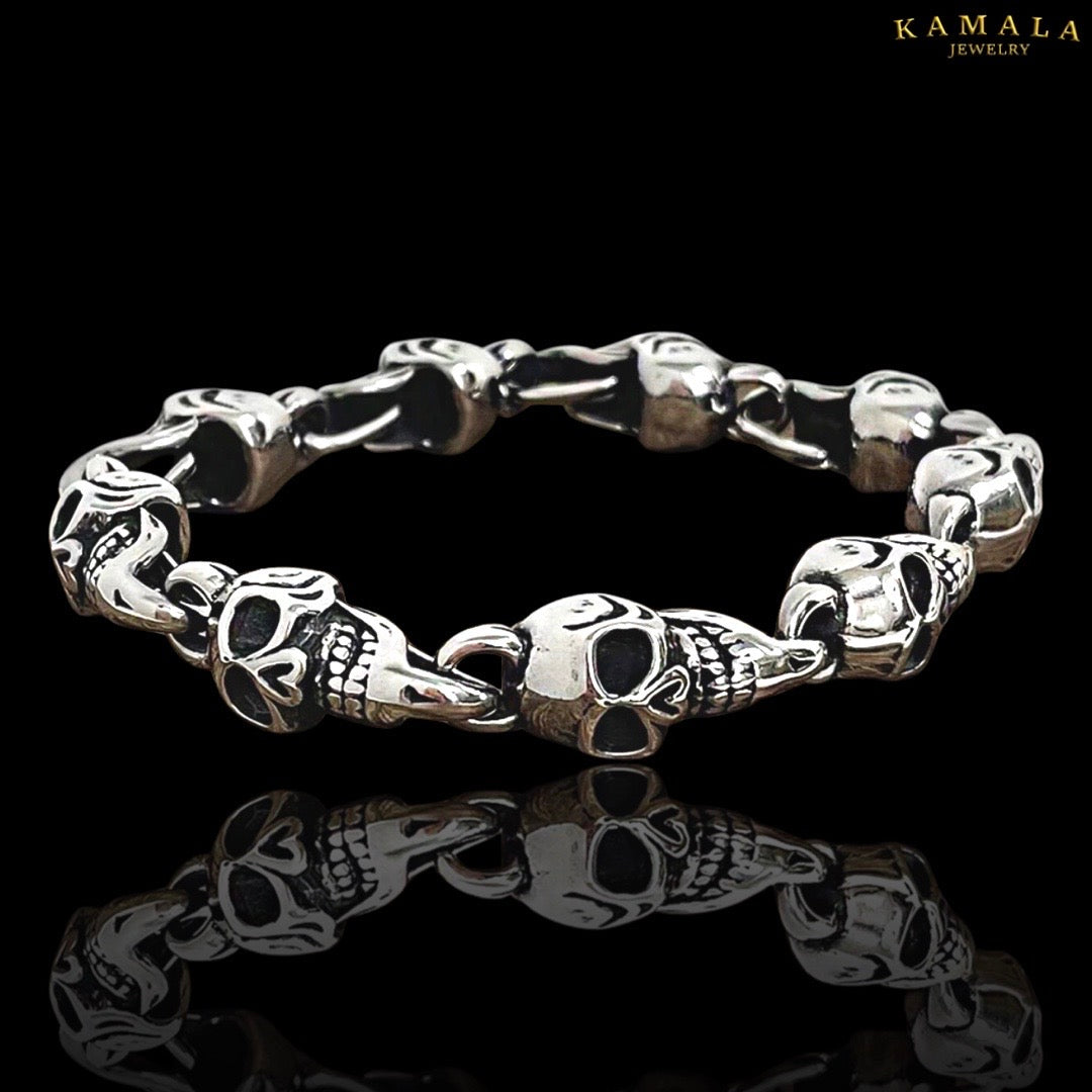 Edelstahl Armband mit Totenköpfe - Massiv