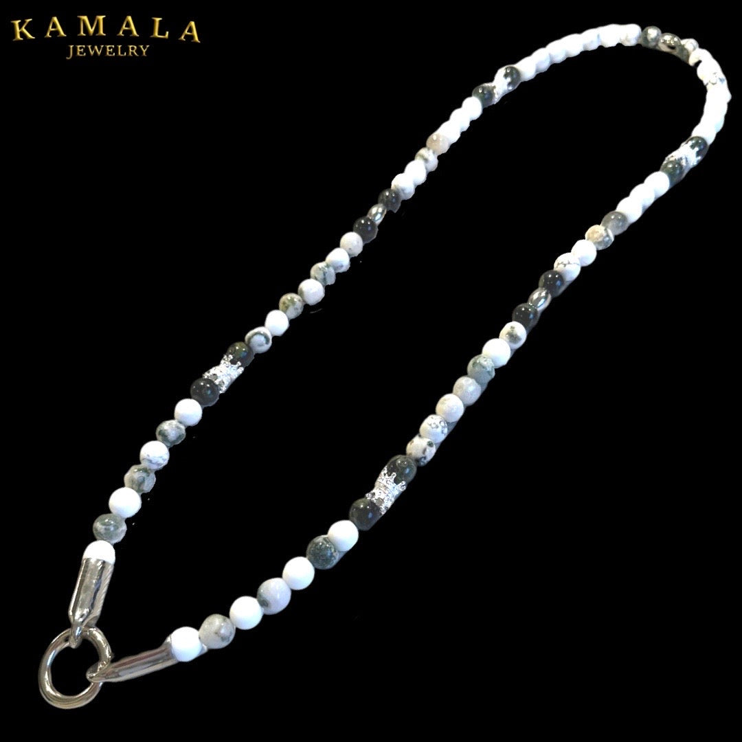 Perlenkette Schneeflocke Obsidian & 925 Sterling Silber