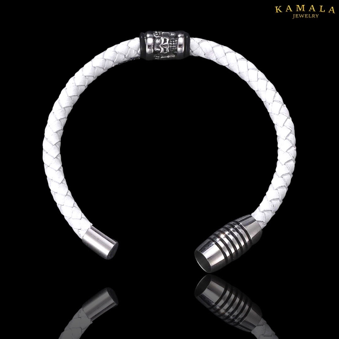 Lederarmband - Weiss mit Totenkopf