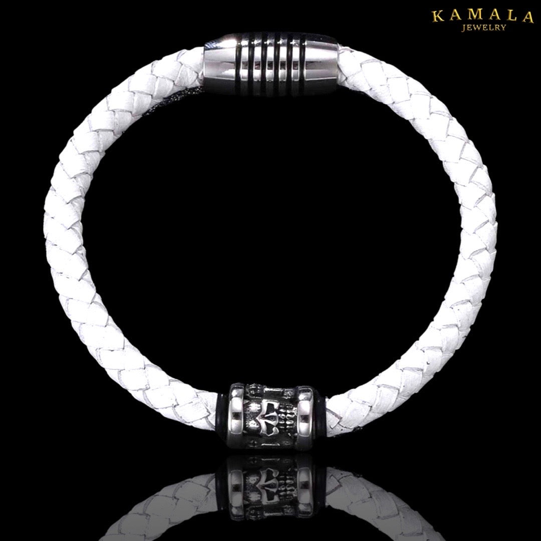 Lederarmband - Weiss mit Totenkopf