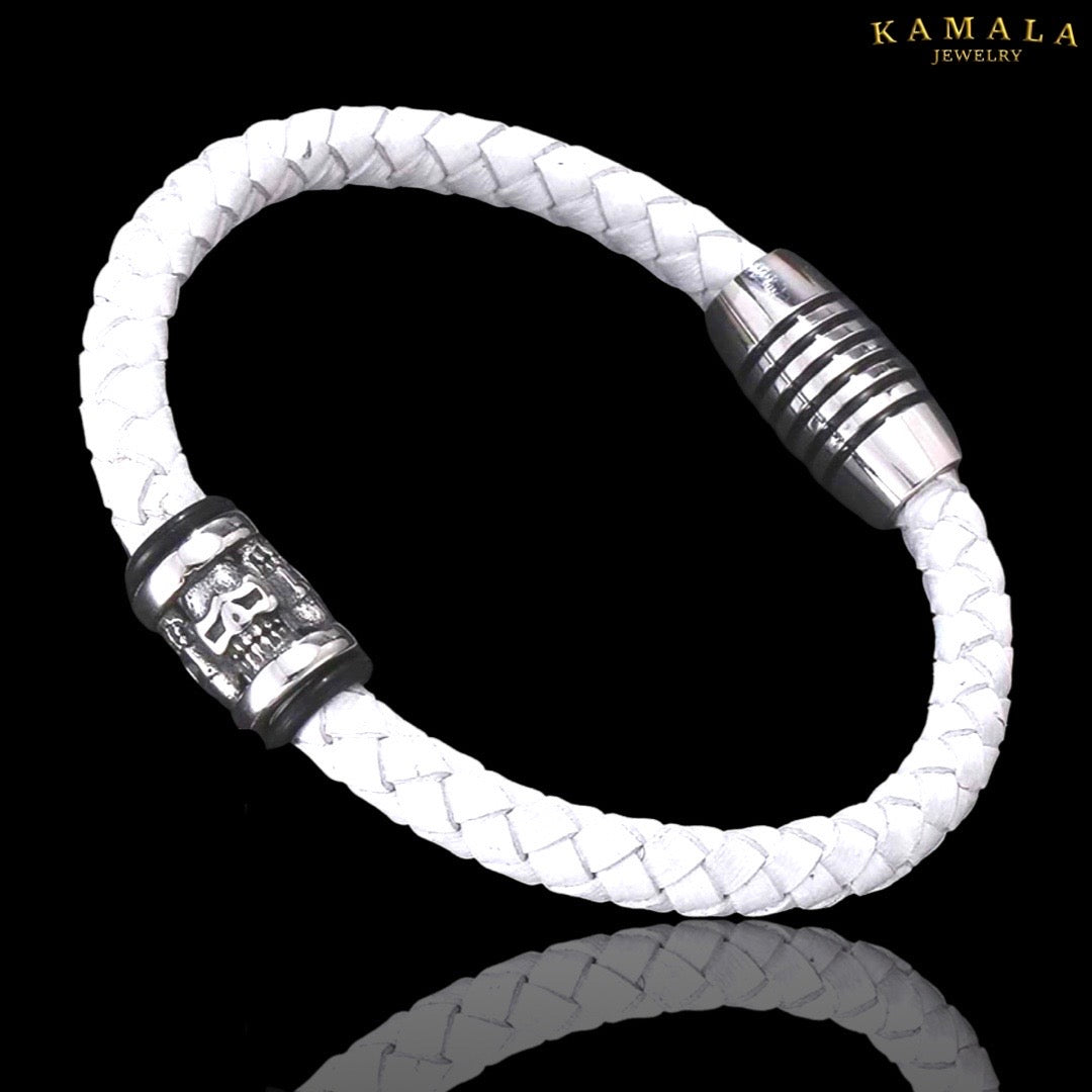 Lederarmband - Weiss mit Totenkopf