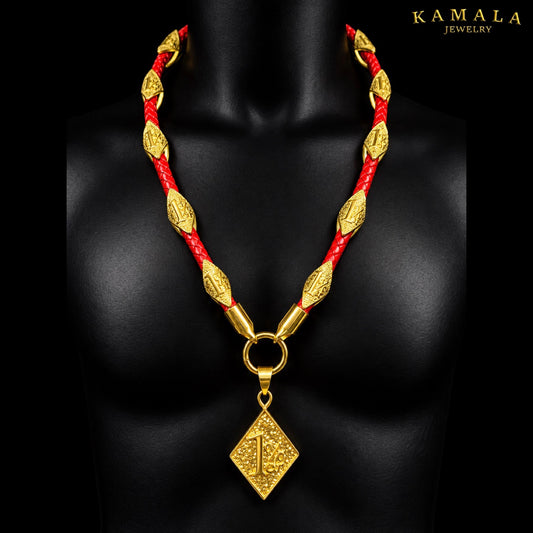 1%er Premium Lederhalskette – Rot & Gold | 24K Vergoldet